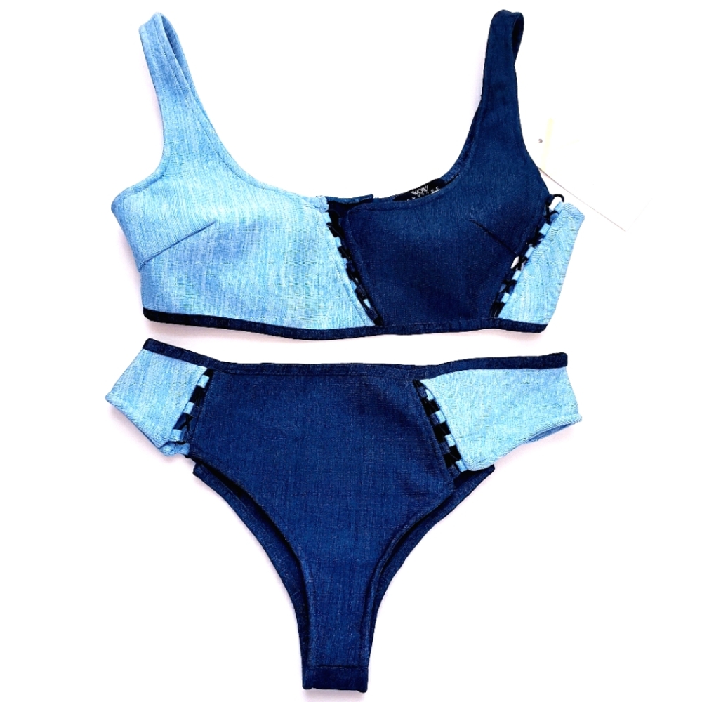 Nwt WOW Couture Sky Blue/Navy 2 tone Bikini Set